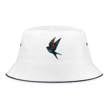 Schwalben-Buntglas-Mosaik Farbenfroher Vogel - Bucket Hat - Weiß/Navy - Vorne