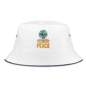 Erde mit Peace-Sonnenbrille Retro - Bucket Hat - Weiß/Navy - Vorne