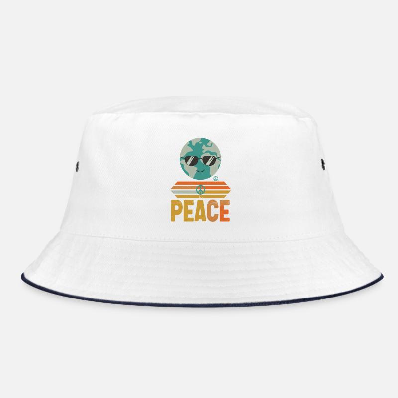 Erde mit Peace-Sonnenbrille Retro - Bucket Hat - Weiß/Navy