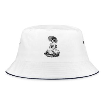 Geisha im Kimono mit Schirm - Bucket Hat - Weiß/Navy - Vorne