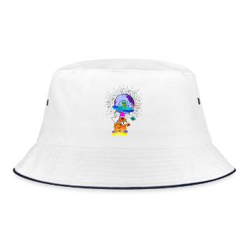 Kosmische Katzen-UFO-Abenteuer - Bucket Hat - Weiß/Navy - Vorne
