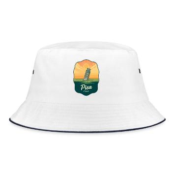 Pisa Leaning Tower Vintage Sunset Badge - Bucket Hat - white/navy - Front