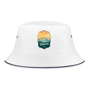 Valencia, Spanien Vintage Sunset Reiseabzeichen - Bucket Hat - Weiß/Navy - Vorne
