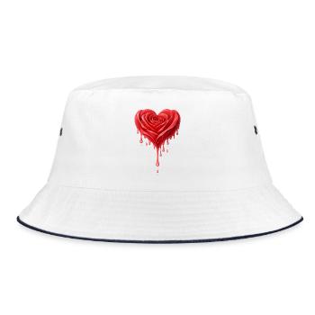 Rote Rose in Herzform Illustration - Bucket Hat - Weiß/Navy - Vorne