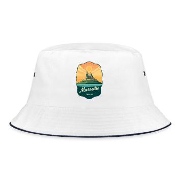 Marseille Notre Dame Vintage Travel Badge - Bucket Hat - white/navy - Front
