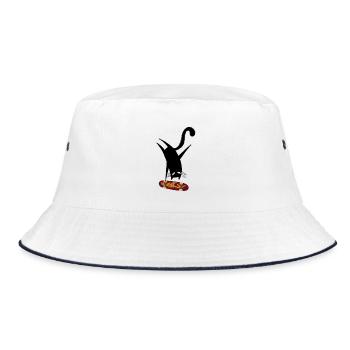 Katzen-Skateboard - Bucket Hat - Weiß/Navy - Vorne
