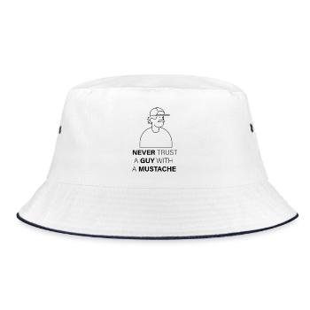 NEVER_TRUST_A_GUY_WITH_A_MUSTACHE - Bucket Hat - Weiß/Navy - Vorne
