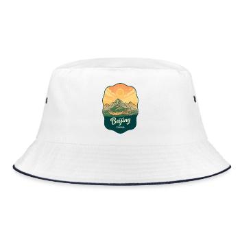 Beijing Great Wall Retro Sunset Travel Badge - Bucket Hat - white/navy - Front