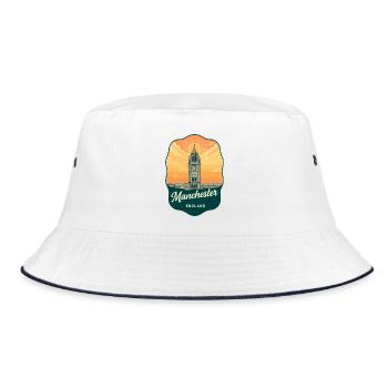 Manchester Town Hall Vintage Sunset Badge - Bucket Hat - white/navy - Front