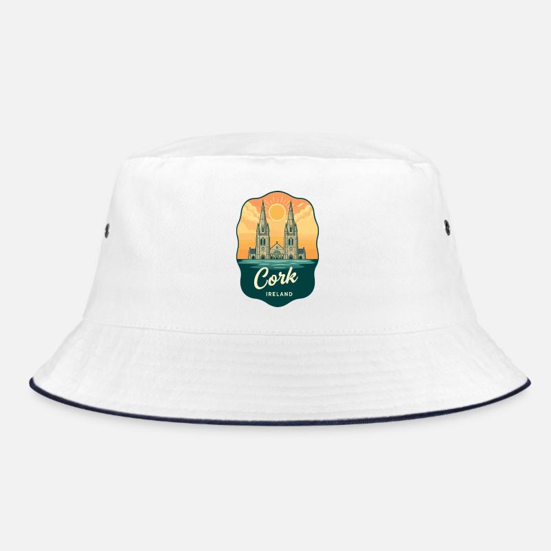 Cork Ireland Retro Sonnenuntergangs-Reiseabzeichen Bucket Hat