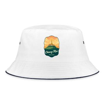 Chiang Mai Doi Suthep Retro-Reiseabzeichen - Bucket Hat - Weiß/Navy - Vorne