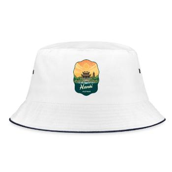 Hanoi Vietnam Vintage Sunset Travel Badge - Bucket Hat - white/navy - Front