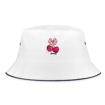 Cherry hearts with bow - Bucket Hat - white/navy - Front