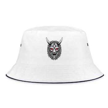 Japanese Red Portrait Oni Mask - Bucket Hat - white/navy - Front