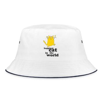 Glücklichste Katze der Welt - Bucket Hat - Weiß/Navy - Vorne
