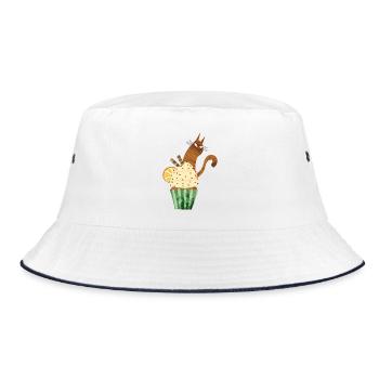 Süßes Cupcake-Katzen-Design Lustiges Kawaii-Katzenfutter - Bucket Hat - Weiß/Navy - Vorne
