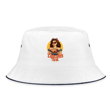 Cupcakes First Retro Pin Up Design - Bucket Hat - white/navy - Front