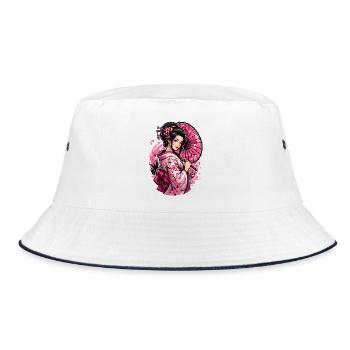 Geisha Cherry Blossom Kimono - Bucket Hat - white/navy - Front