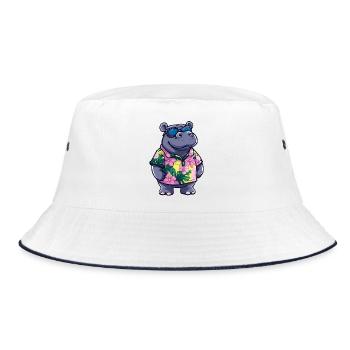 Nilpferd Comic Urlaub - Bucket Hat - Weiß/Navy - Vorne