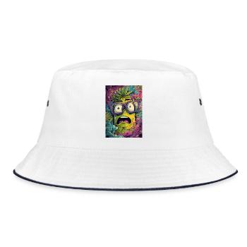 Psychedelische Ananas mit Brille - Bucket Hat - Weiß/Navy - Vorne