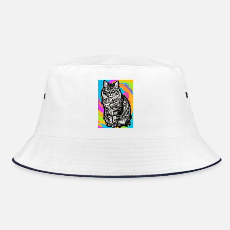 Katze - Bucket Hat - Weiß/Navy