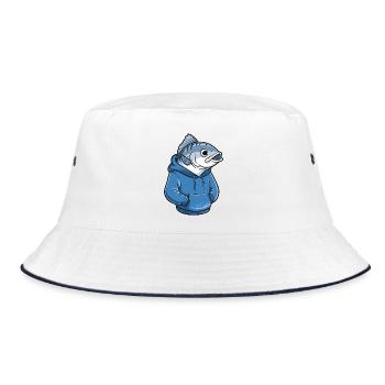 Funny Angler Fish With Hoodie Cartoon - Bucket Hat - white/navy - Front