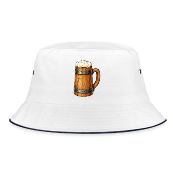 Bierfass Krug Holzdesign - Bucket Hat - Weiß/Navy - Vorne