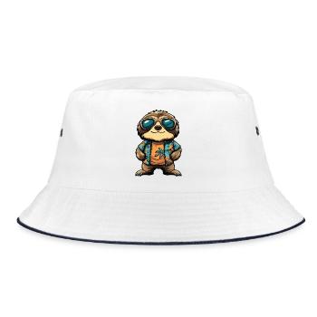 Faultier Comic Urlaub - Bucket Hat - Weiß/Navy - Vorne