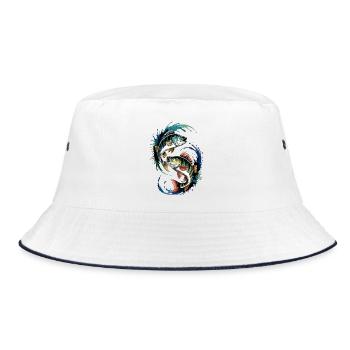 Barsch Angeln - Bucket Hat - Weiß/Navy - Vorne