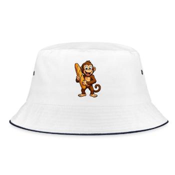 Affe mit Baguette - Bucket Hat - Weiß/Navy - Vorne
