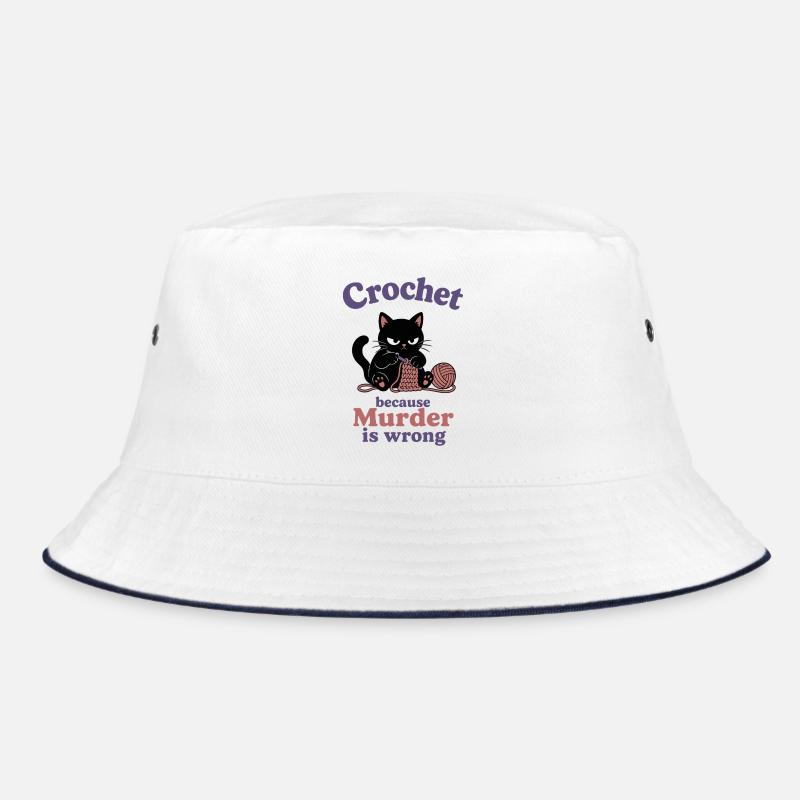 Crochet Because Murder Is Wrong - Bucket Hat - Weiß/Navy