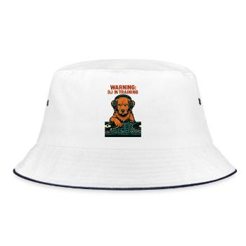 DJ Toller Hund – Warning: DJ in Training - Bucket Hat - Weiß/Navy - Vorne