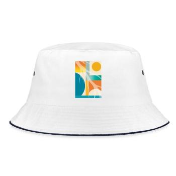 Abstrakte Geometrie mit organischen Formen Retro  - Bucket Hat - Weiß/Navy - Vorne