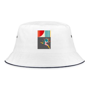 Geometric Bird of Paradise Flower Modern Retro Art - Bucket Hat - white/navy - Front