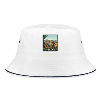 Chiang Mai Tempel in Golden Sunset, Thailand - Bucket Hat - Weiß/Navy - Vorne