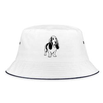 Basset Hound_Hund_stehend_schwarz - Bob - blanc/marine - Devant