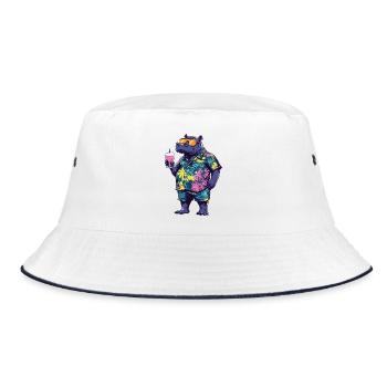 Nilpferd Comic Sommer - Bucket Hat - Weiß/Navy - Vorne