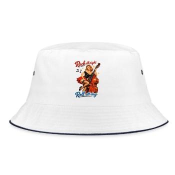 Rockabilly Double Bass Pin-Up Retro T-Shirt - Bucket Hat - white/navy - Front