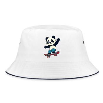 Cute Panda Riding Skateboard Cartoon Animal Mascot - Bucket Hat - Weiß/Navy - Vorne