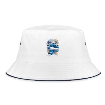 Seaside panorama with yacht and palm trees - Bucket Hat - white/navy - Front