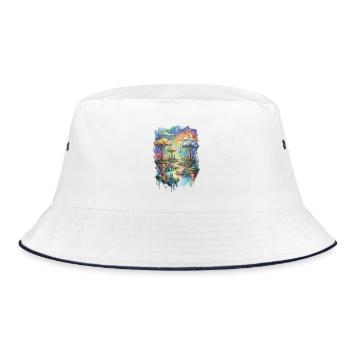 Vibrant Watercolor Floating Islands Art - Bucket Hat - Weiß/Navy - Vorne