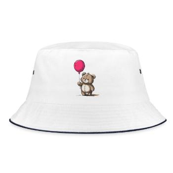 Adorable Teddy Bear With Pink Balloon - Bucket Hat - white/navy - Front