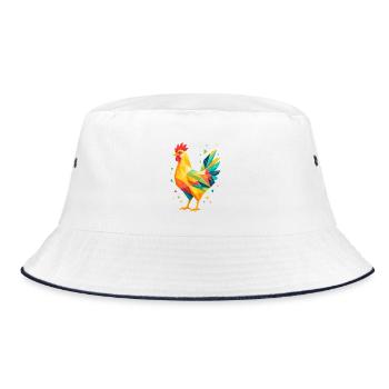 Hahn geometrisch - Bucket Hat - Weiß/Navy - Vorne