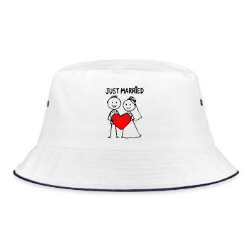 Hochzeitspaar Cartoon Herz just married - Bucket Hat - Weiß/Navy - Vorne