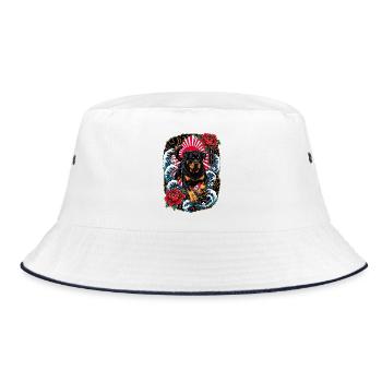 Rottweiler im japanischen Irezumi Tattoo Stil - Bucket Hat - Weiß/Navy - Vorne