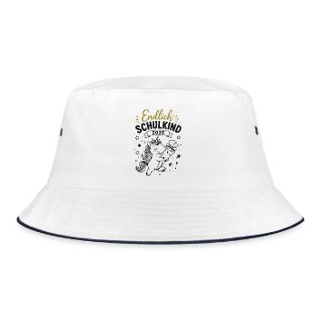 Endlich Einschulung 2026 Einhorn Geschenk - Bucket Hat - Weiß/Navy - Vorne