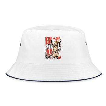 Ready to Play – Playing Bengal Cat in Action - Bucket Hat - white/navy - Front