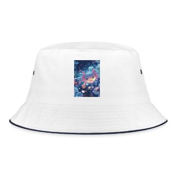Axolotl Abyssal Fairy Fish - Bucket Hat - white/navy - Front