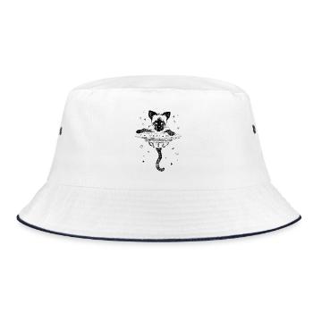 Siamese Cat - Flying Saucer - Bucket Hat - white/navy - Front