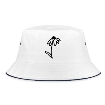 Blume One Line Art - Bucket Hat - Weiß/Navy - Vorne